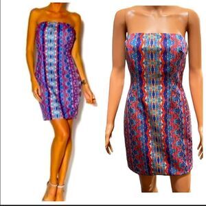 Charlie Jade Strapless Pink/Blue Bodycon Dress Size S/P NWT